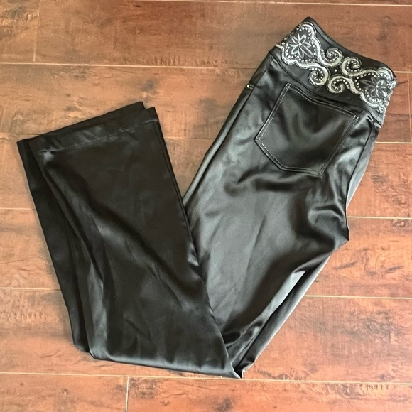 ST. JOHN Evening By Marie Gray Embellished Waist Satin Black Pants - Picture 3 of 13